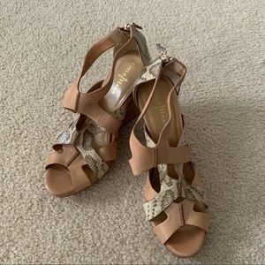 Cole Haan Leather Wedge Sandal with Snakeskin Trim Size 10.5